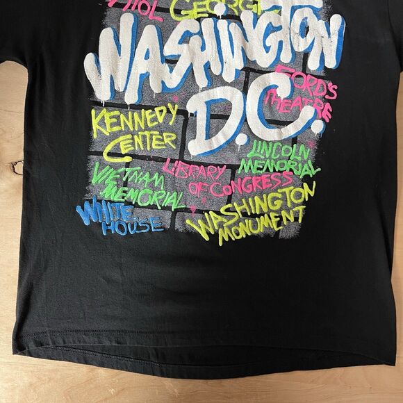 Vintage Washington DC Shirt Large Black 80s DMV Spray Paint Graffiti Memorial - Picture 4 of 7